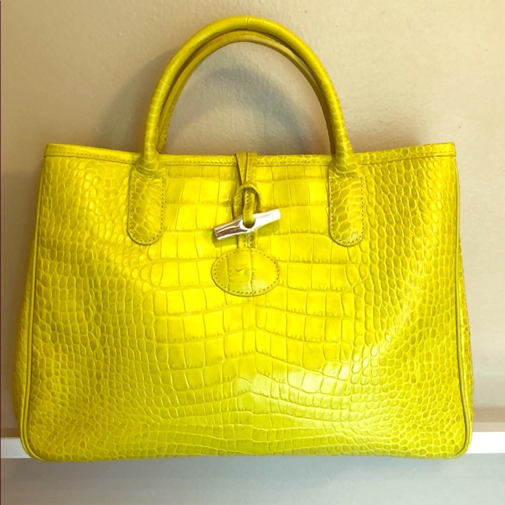 Longchamps Roseau Croc Tote lime